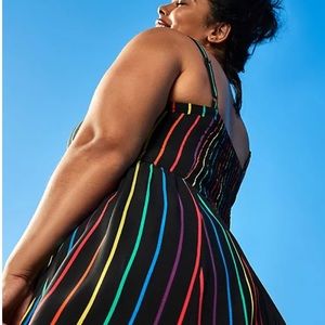 Black Rainbow Stripe MIDI Dress